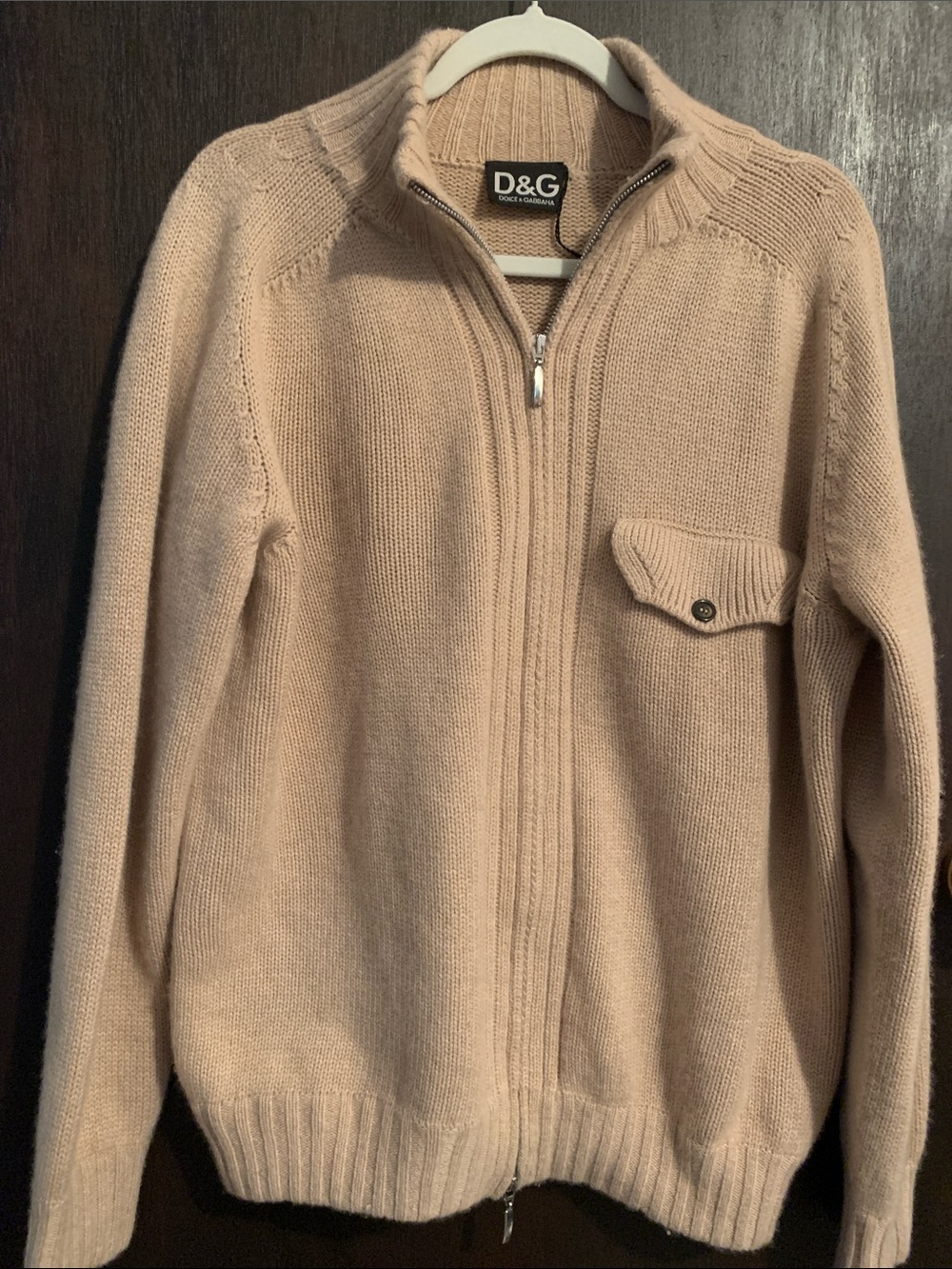 D&G Men's Zip-Up Sweater in Light Beige